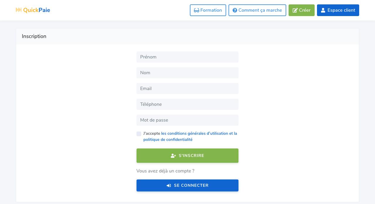 QuickPaie - S'inscrire ou se connecter sur QuickPaie