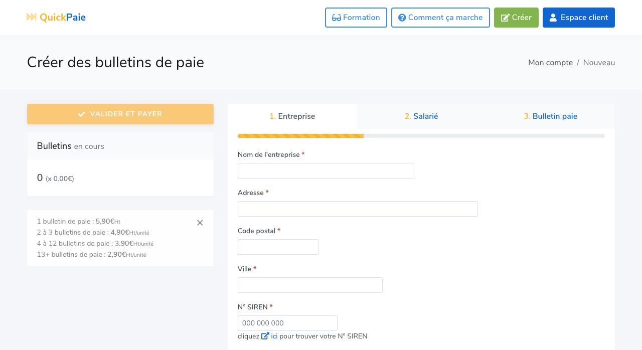 QuickPaie - Créer un bulletin de paie en ligne