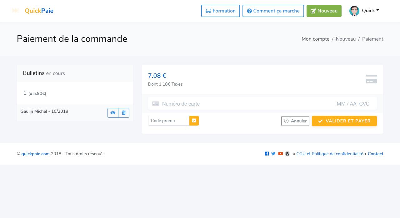 QuickPaie - Phase de paiement de la commande