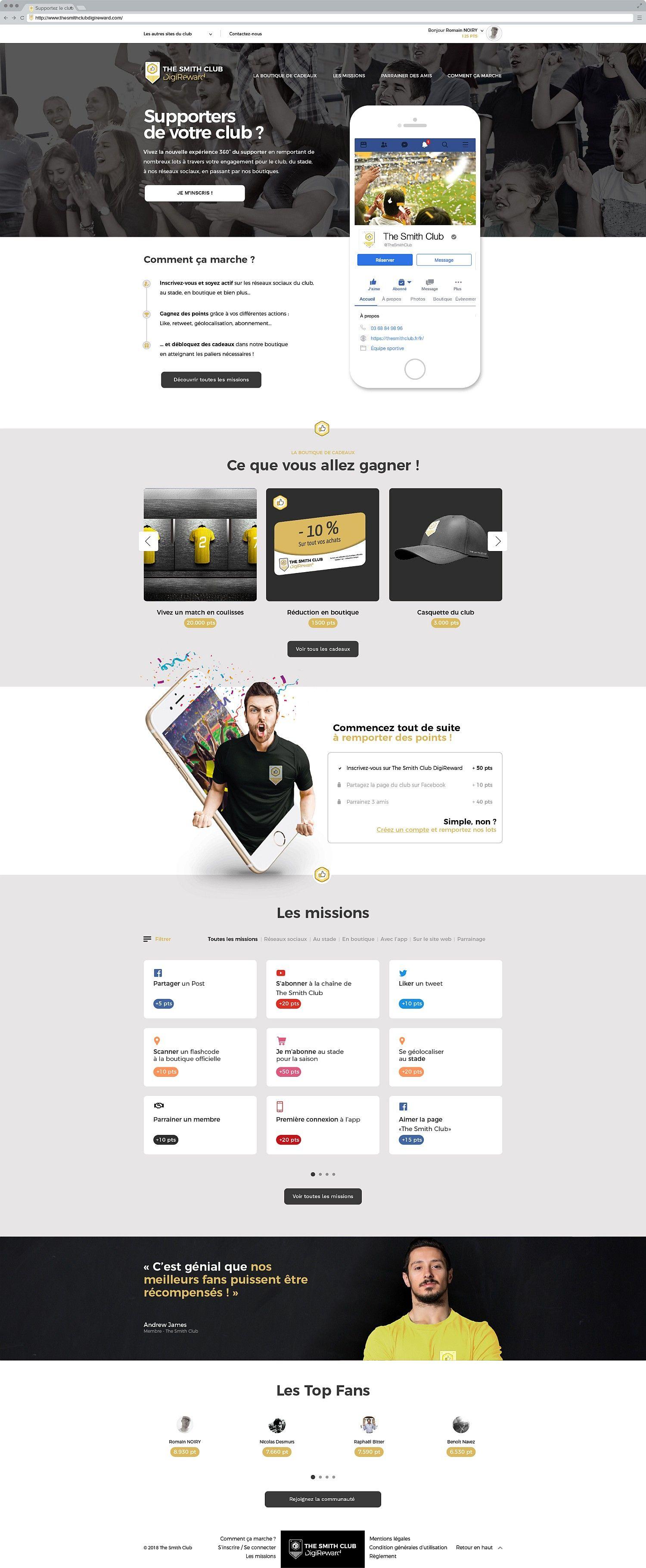Maquette de la page d'accueil du programme DigiReward pour les fans d'un club sportif. Maquette de la page d'accueil du programme DigiReward pour les fans d'un club sportif.