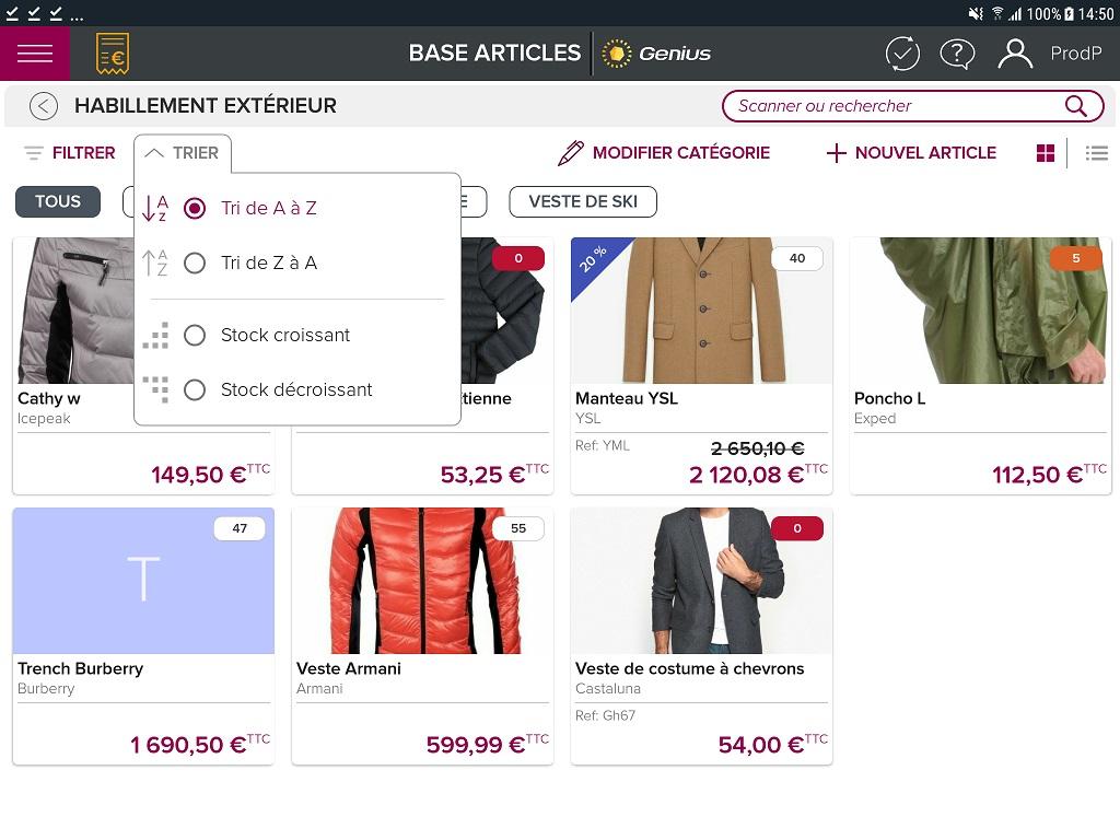 Ecran présentant votre catalogue digitalisé. Vous pouvez ajouter, supprimer ou modifier vos catégories et articles très simplement Ecran présentant votre catalogue digitalisé. Vous pouvez ajouter, supprimer ou modifier vos catégories et articles très simplement