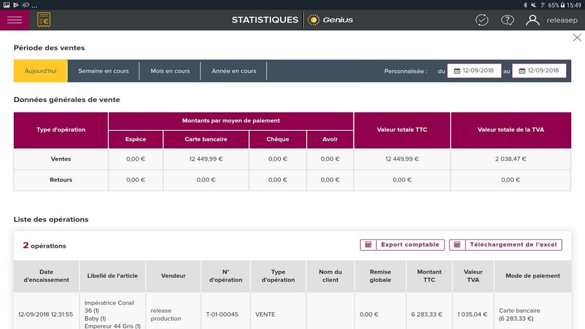 Écran consolidant votre journal des ventes. Facilement exportable pour votre comptable Écran consolidant votre journal des ventes. Facilement exportable pour votre comptable