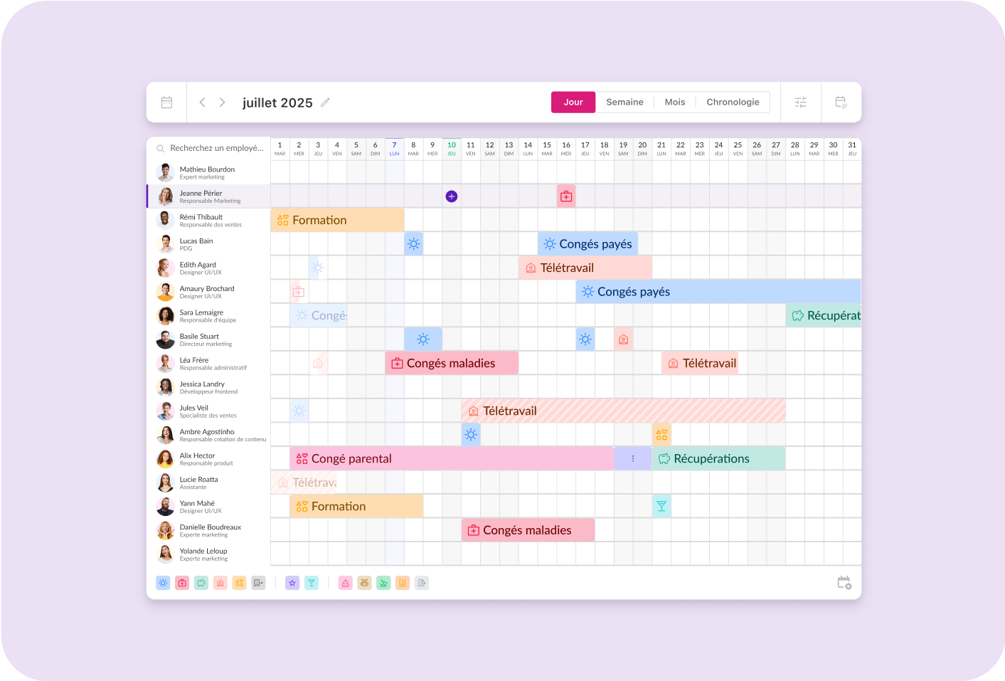 Tellent HR - Timeline / calendrier