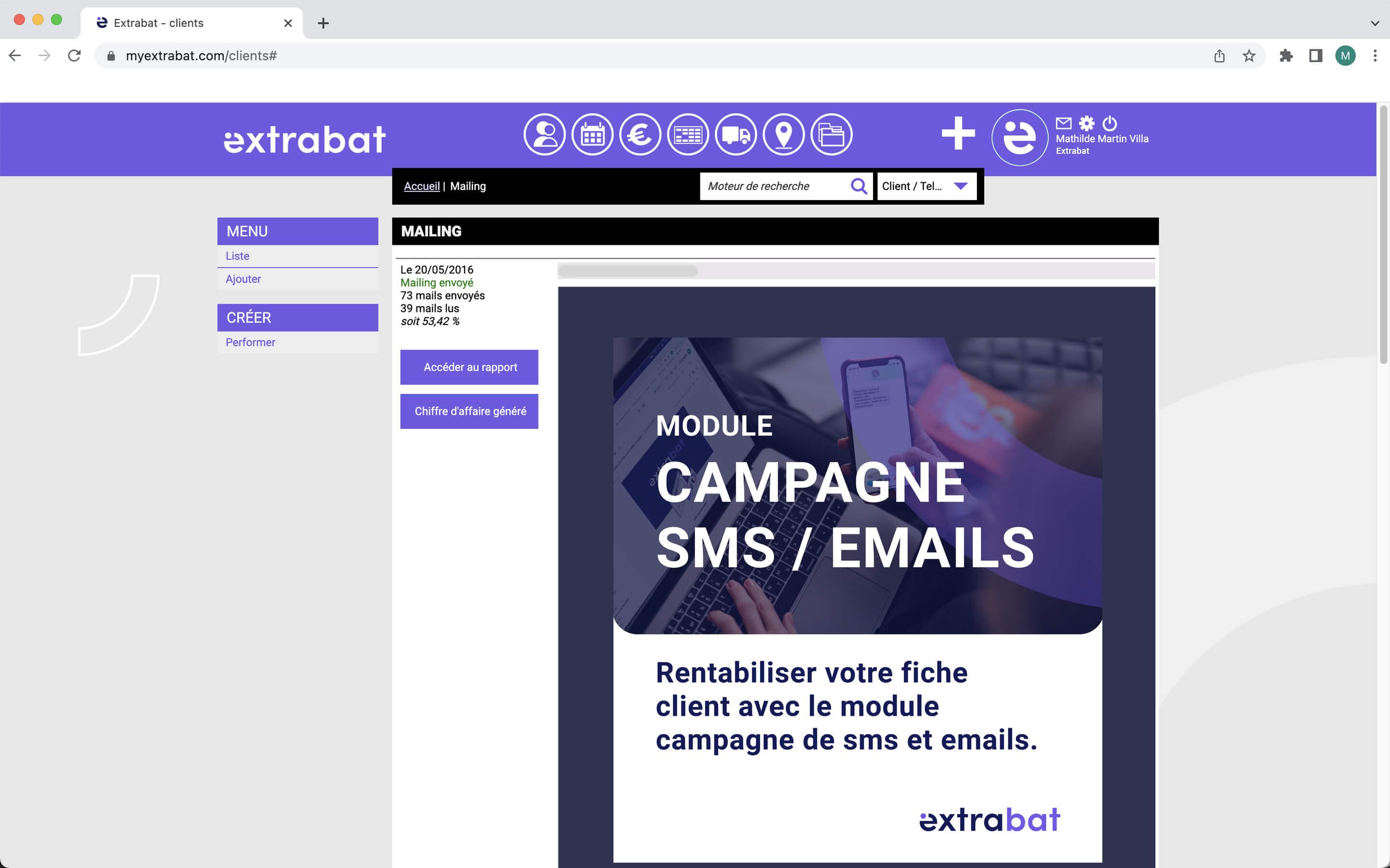 Extrabat - Réalisez une campagne SMS ou email en moins de 3 min ou utiliser la relance automatique pour rentabiliser votre fichier client.