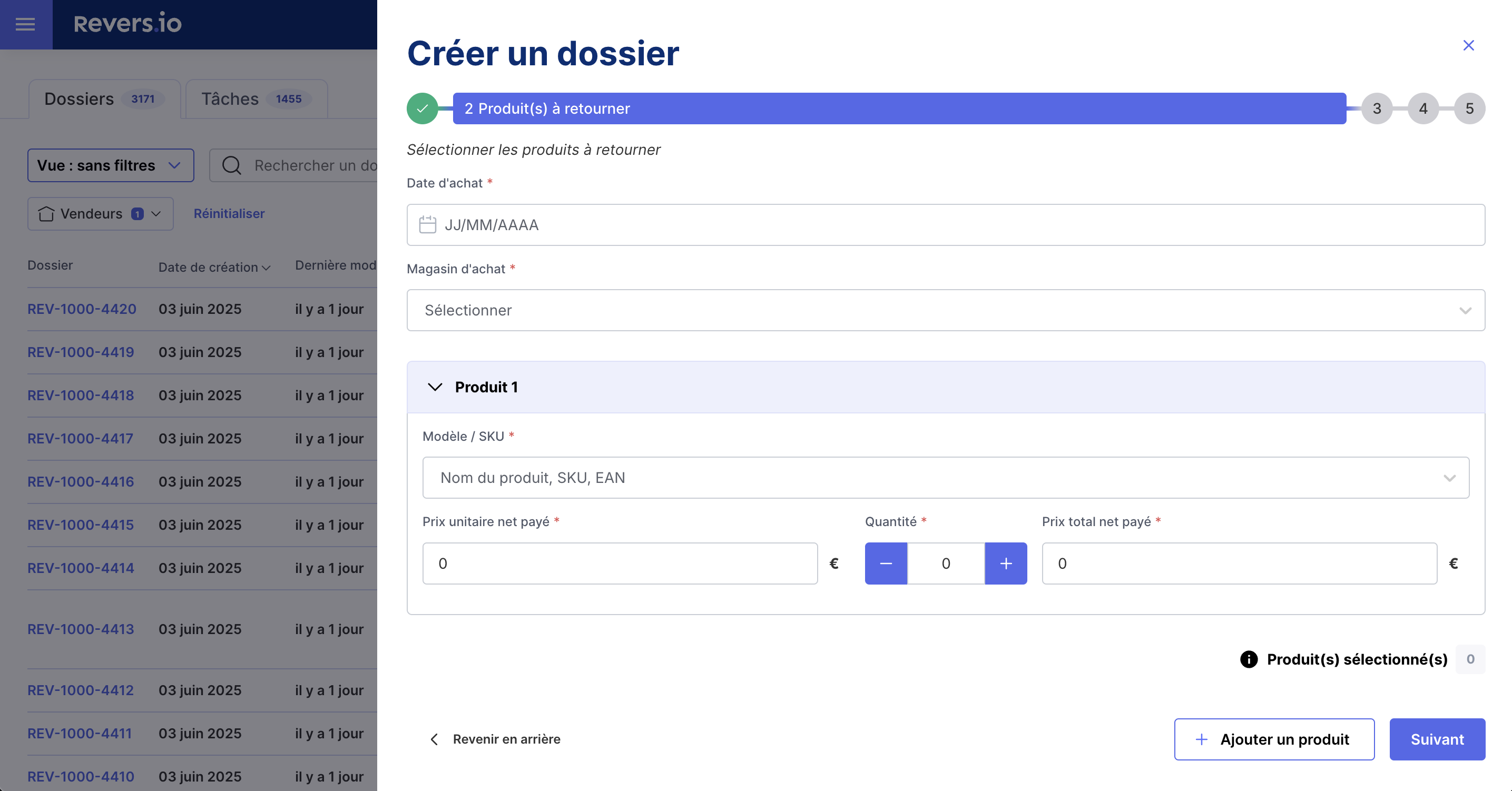 Revers.io - Création de dossier back-office