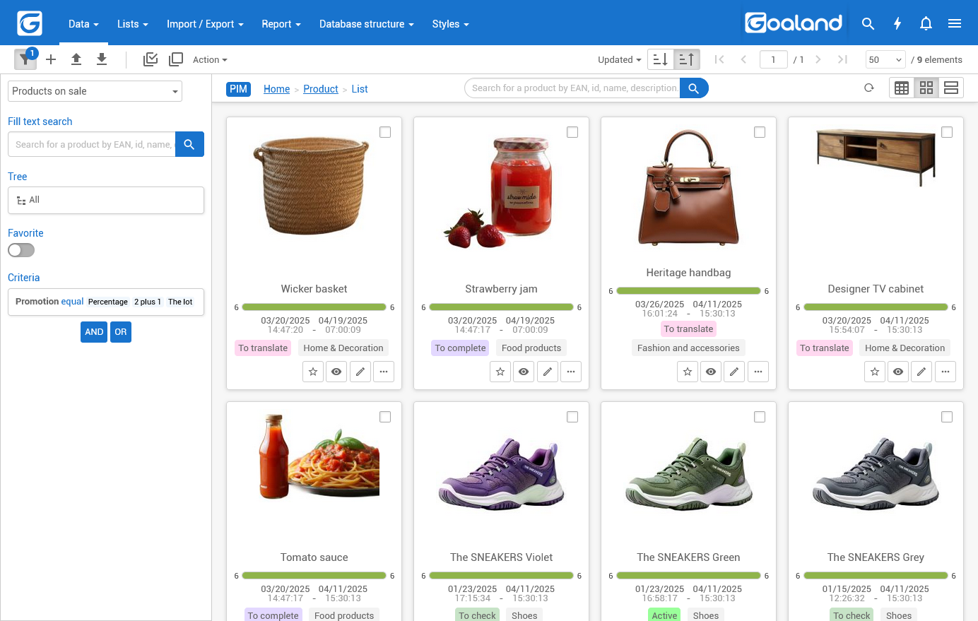 Goaland - Liste des produits