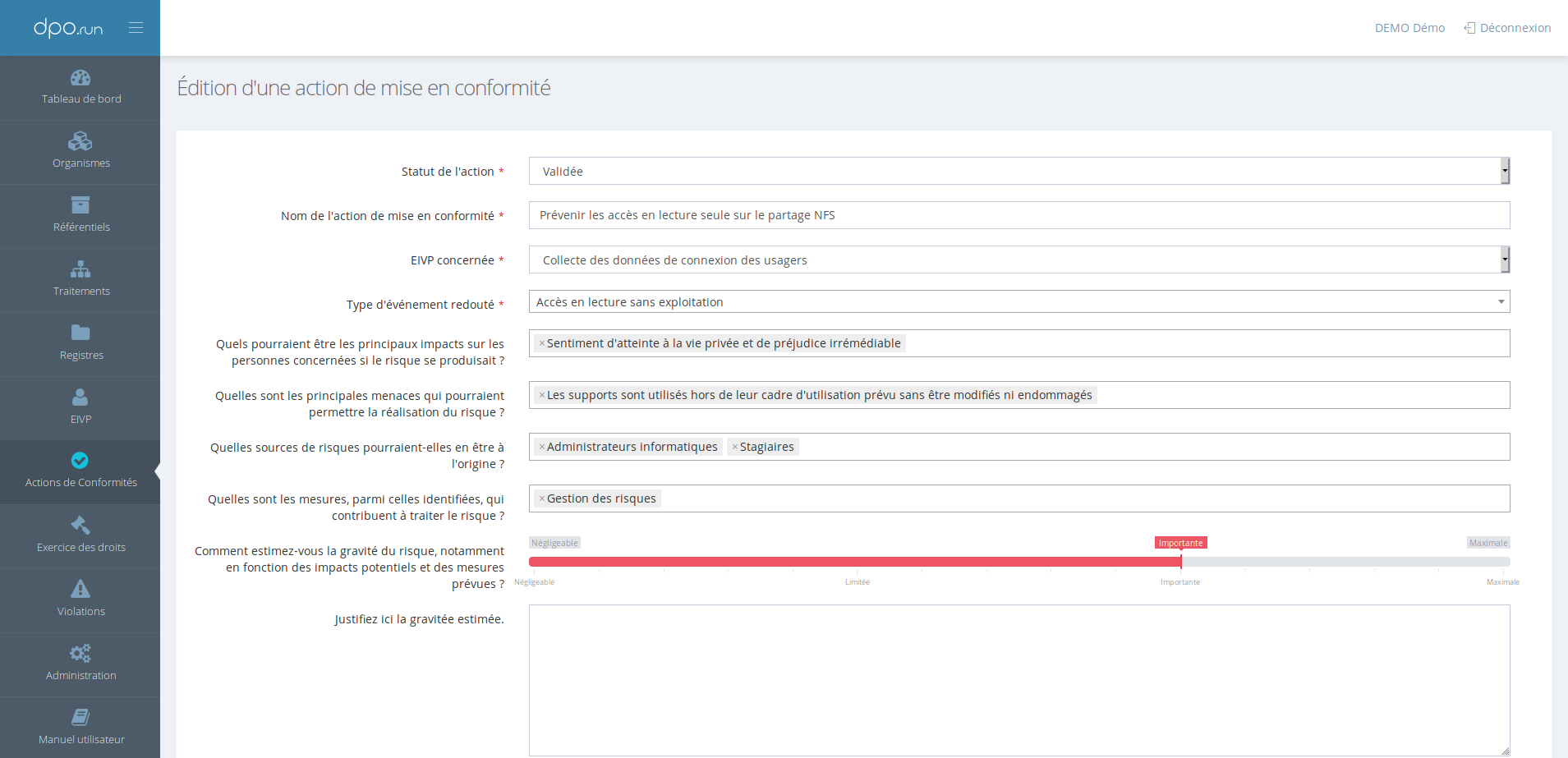Édition d'une action de conformité Édition d'une action de conformité
