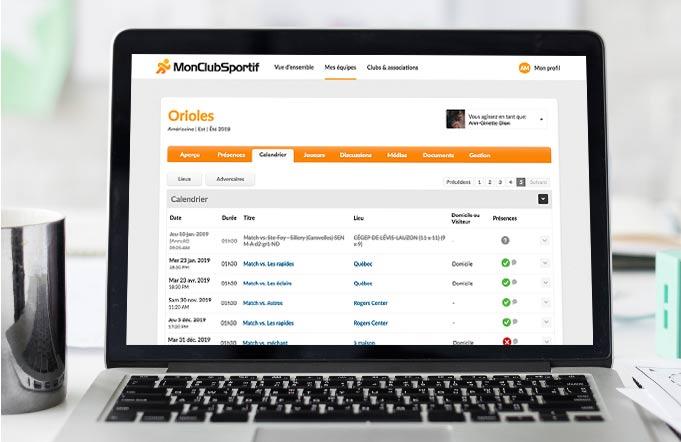 MonClubSportif - Gestion du calendrier de l'équipe