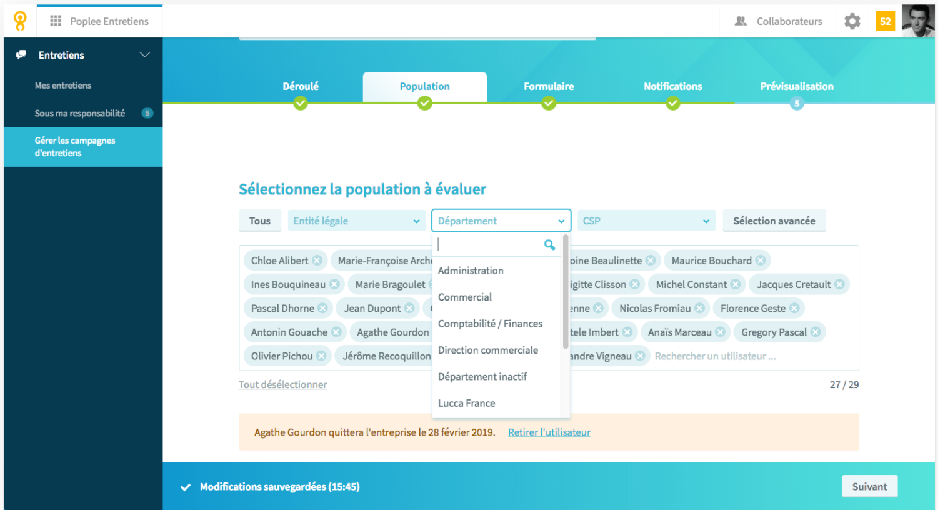 Lancement de campagne : sélection de populations à évaluer Lancement de campagne : sélection de populations à évaluer