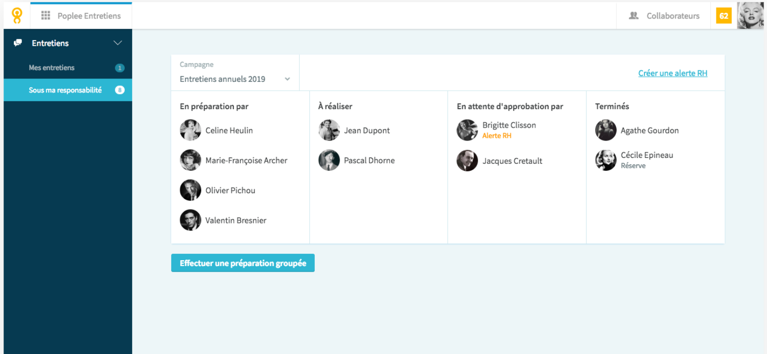 Vue manager de suivi de campagnes d'entretiens annuels Vue manager de suivi de campagnes d'entretiens annuels