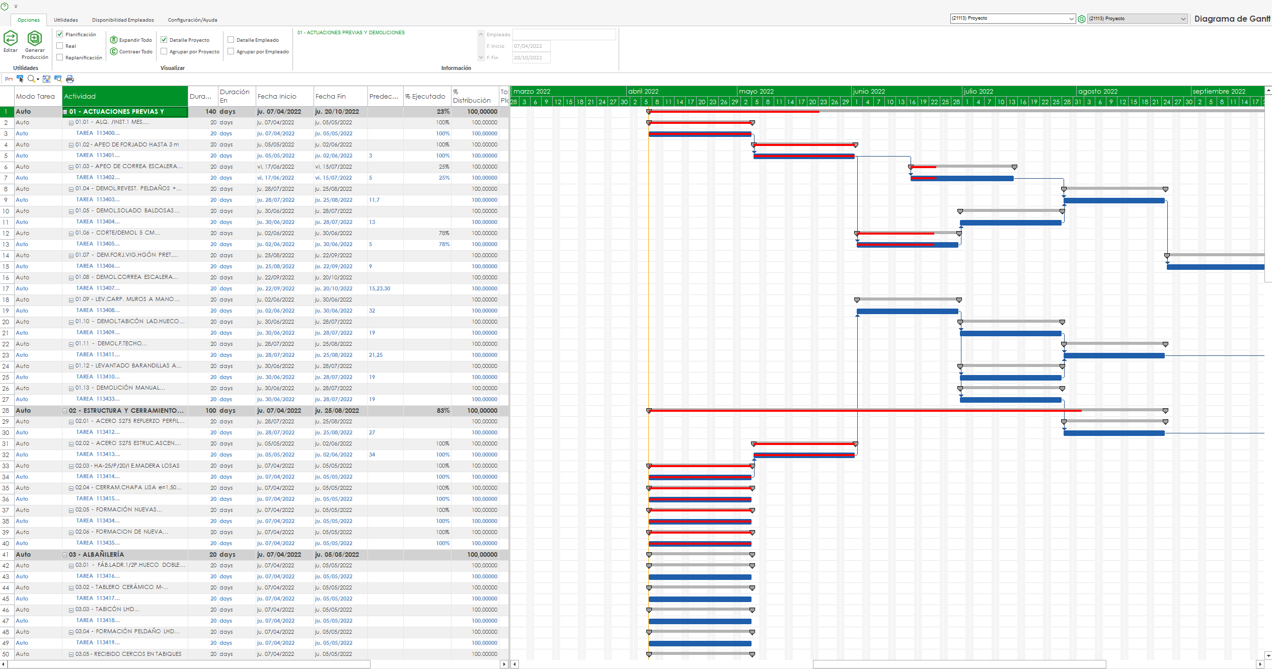 SiS Construcción - El diagrama de Gantt de SiS Construcción permite realizar una planificación de
actividades de un proyecto con presupuesto basado en capítulos y partidas.