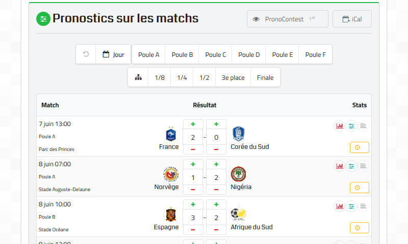 Pronostics sur les matchs