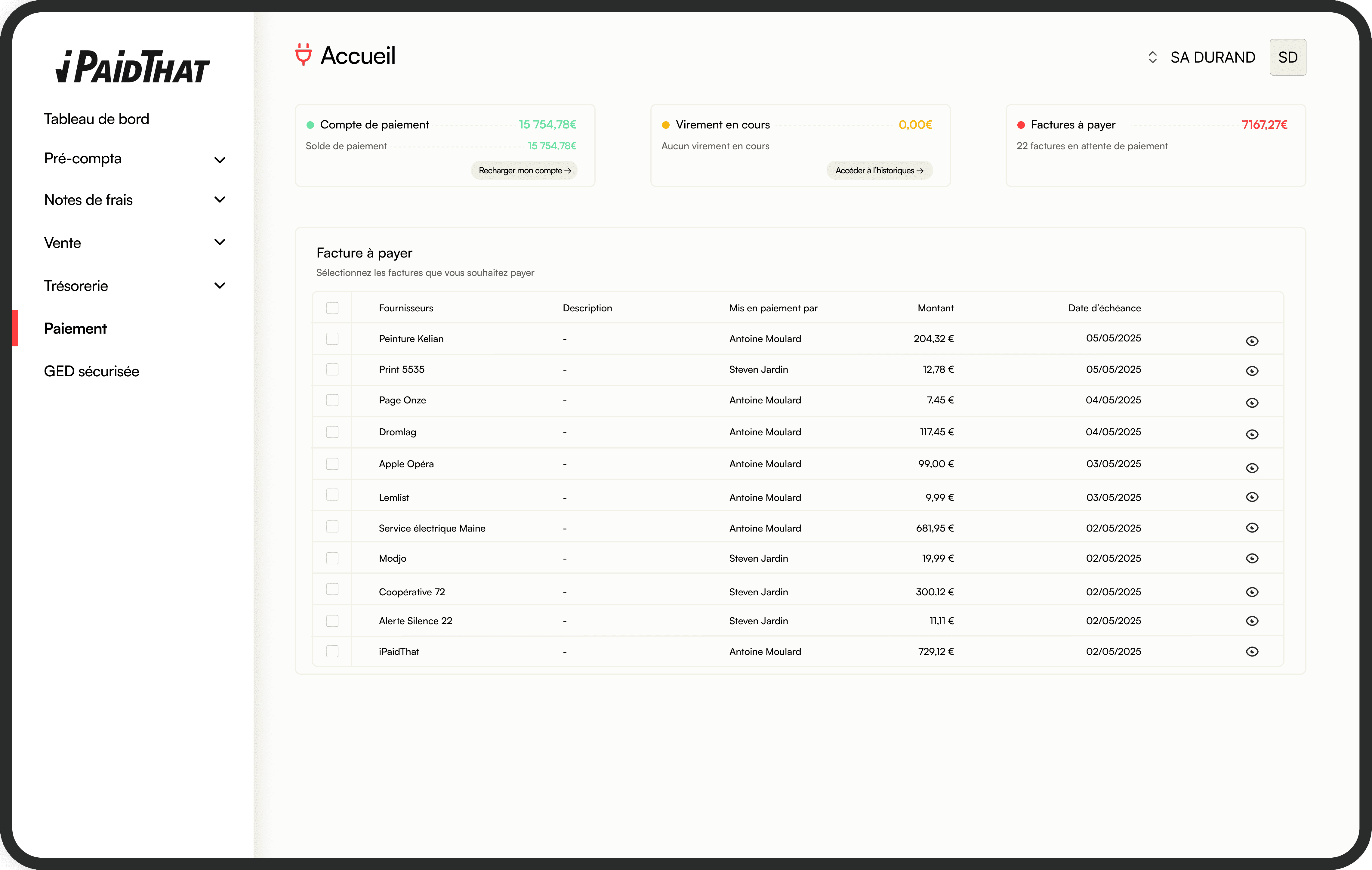 iPaidThat - Espace et compte de paiement sur iPaidThat