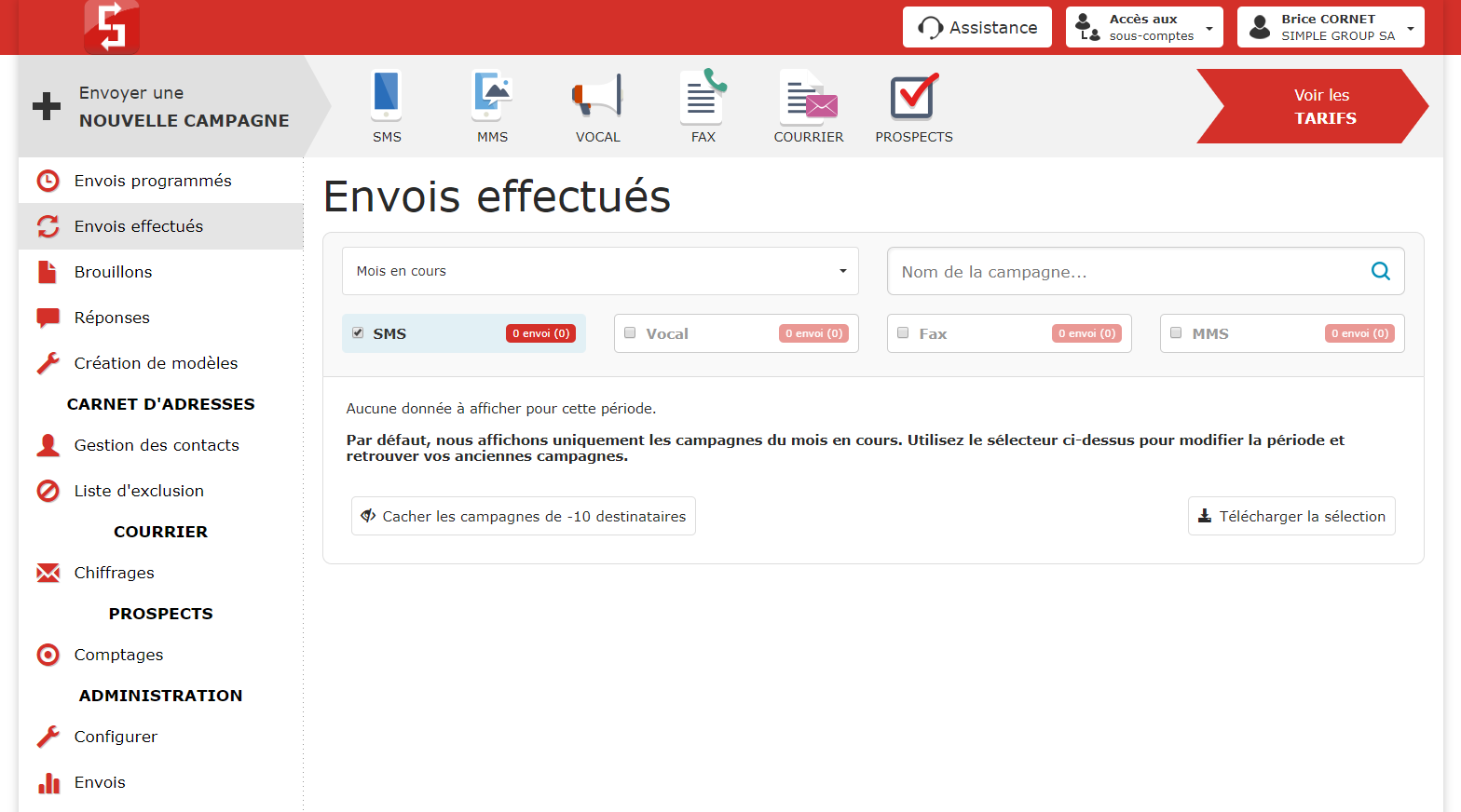 Simple SMS : pour gérer des campagnes SMS, mais aussi FAX, Vocal ou Papier.