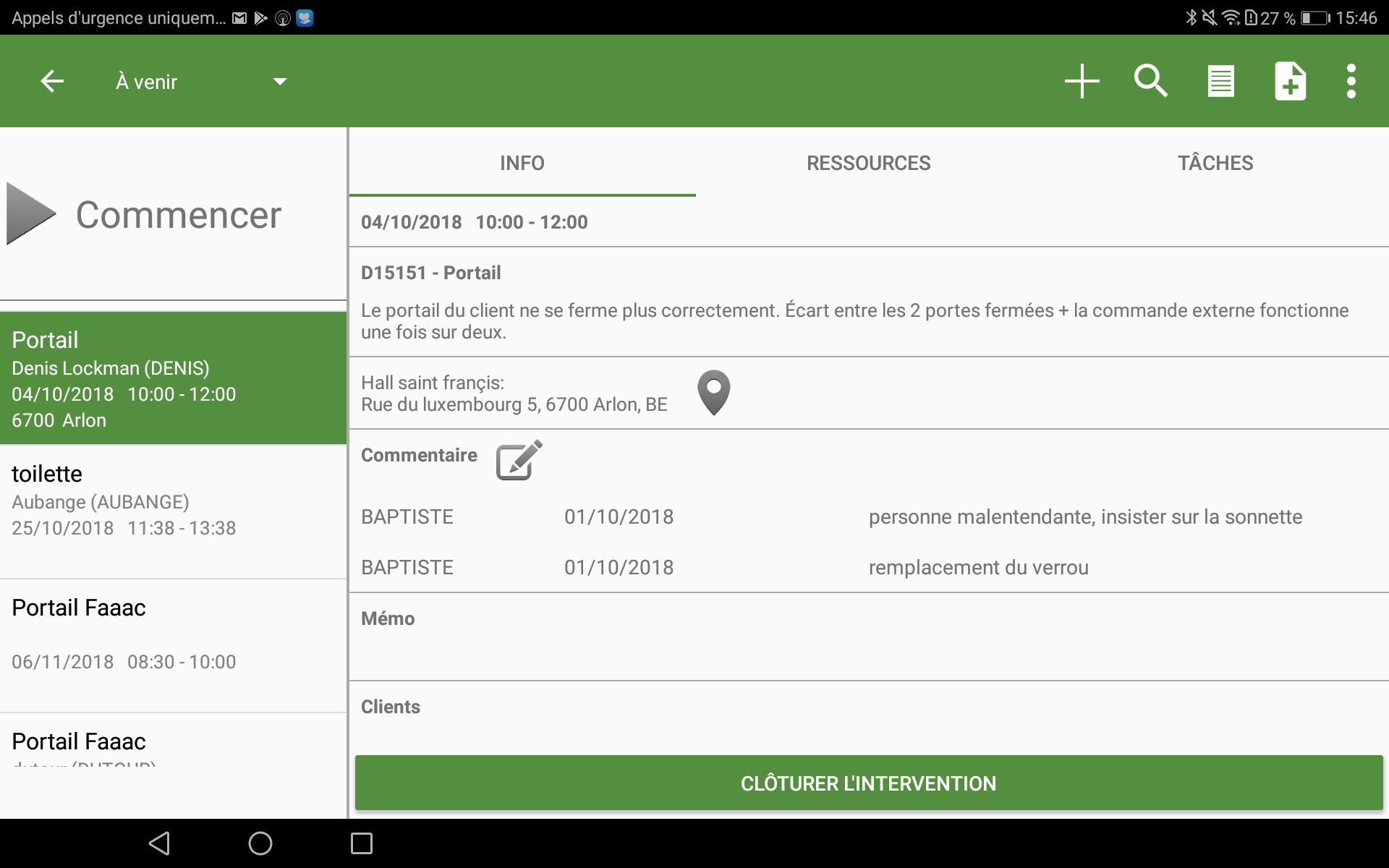 Gestion des interventions Gestion des interventions