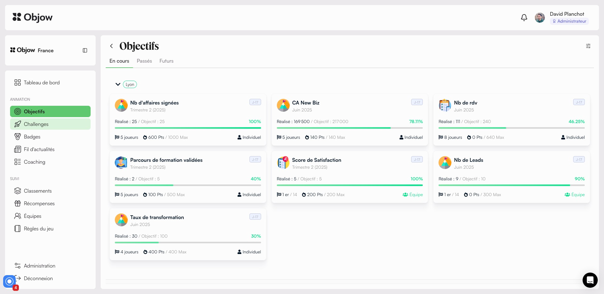 Objow - Fixez et pilotez vos objectifs par équipe, pour permettre à chaque collaborateur de visualiser ses objectifs de manière claire et ludique.