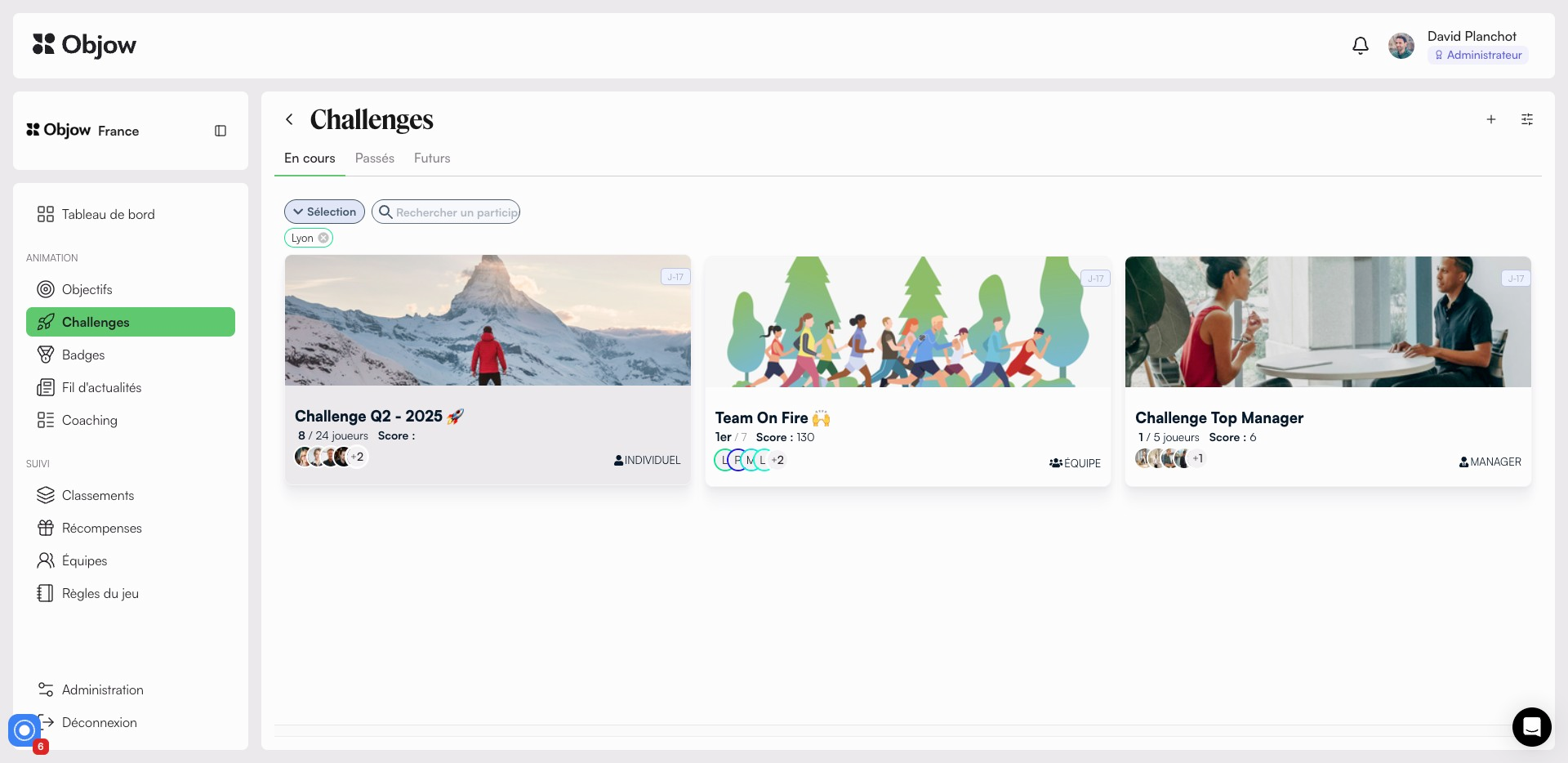 Objow - Lancez des challenges ultra-personnalisés en 2 minutes chrono, adaptés à vos équipes, vos objectifs et vos outils.

En moyenne, c'est 60% de temps en moins sur l’organisation des challenges.
