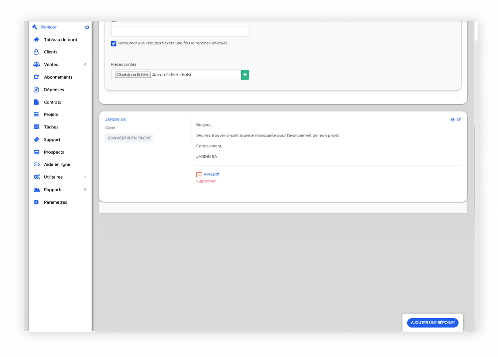 Fonctionnalité ticket et support Fonctionnalité ticket et support