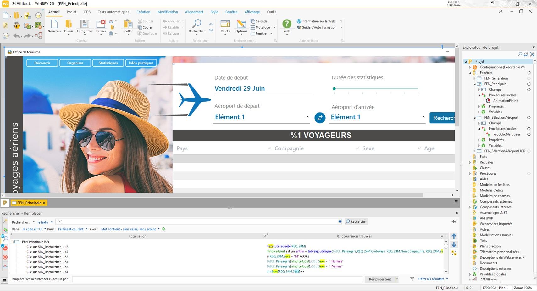 WINDEV : exemple de fenêtre en cours de création