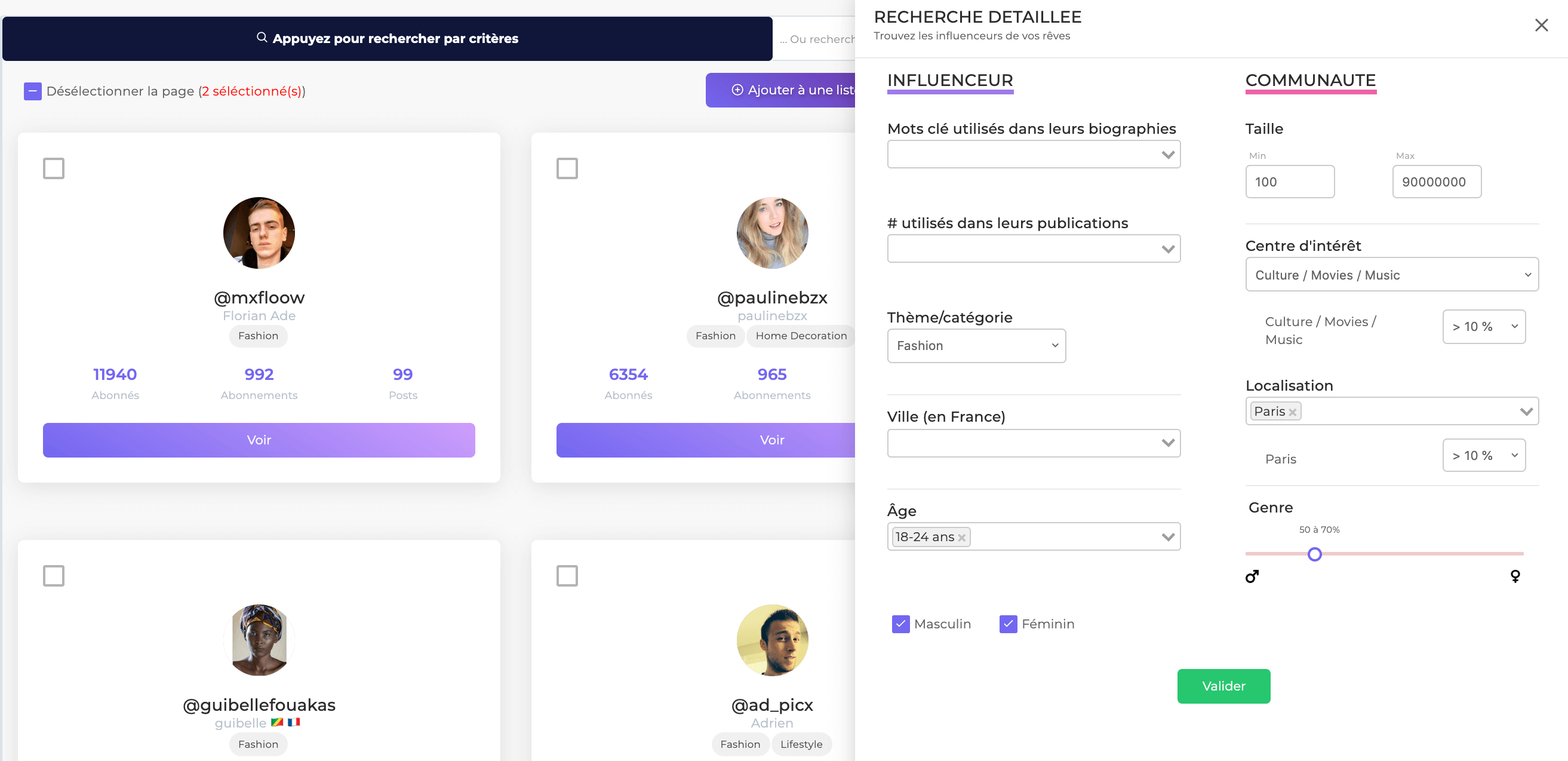 Findly - Recherche d'influenceurs
