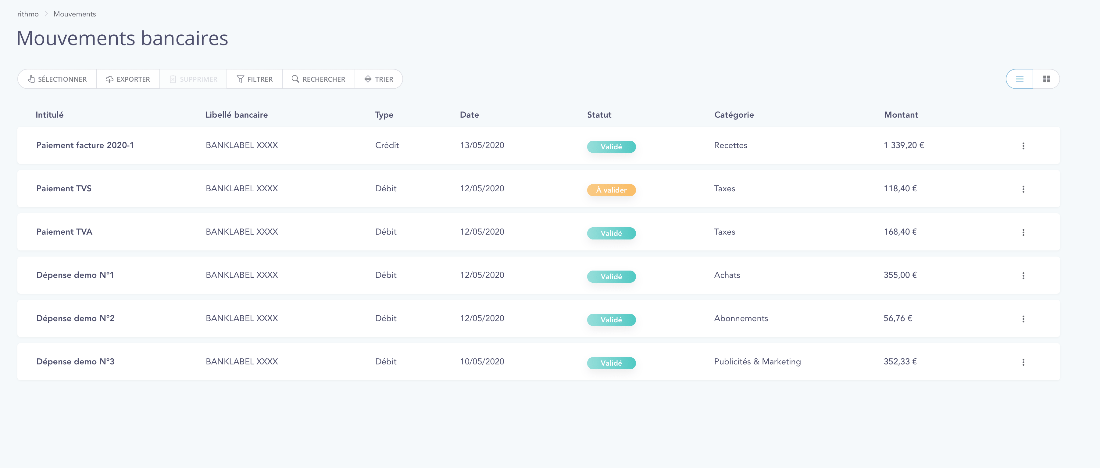 Mouvements bancaires Mouvements bancaires