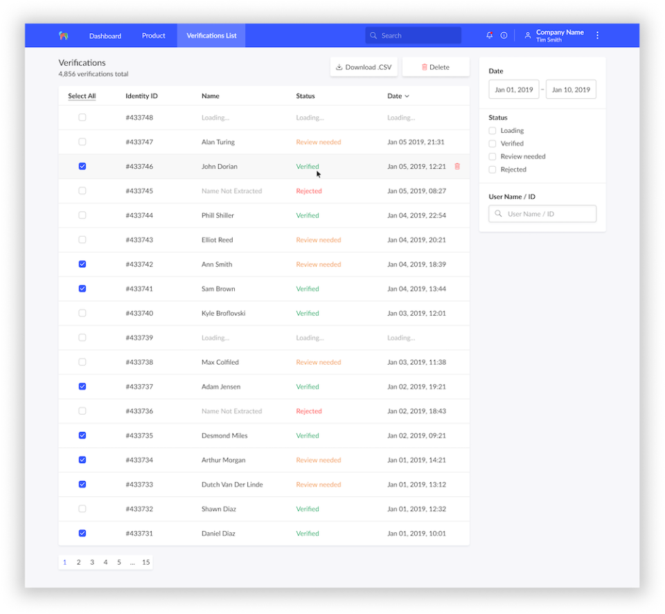 Mati - Liste d'utilisateurs et statut de vérification Mati - Liste d'utilisateurs et statut de vérification