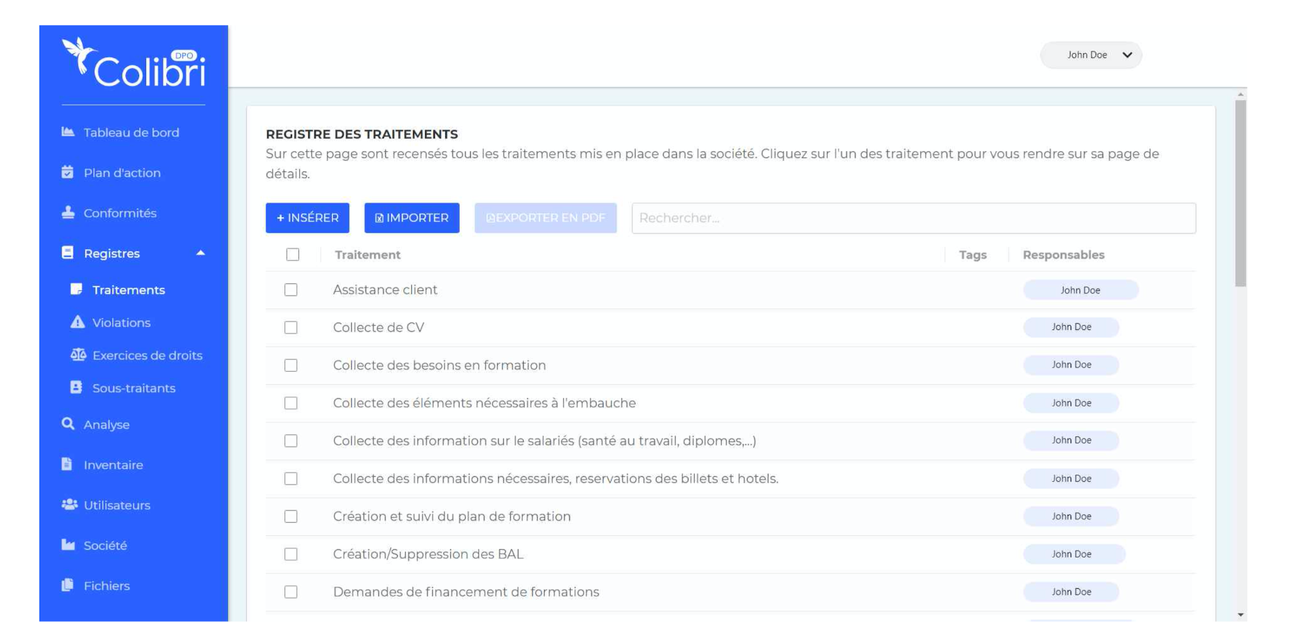 Registre des traitements Registre des traitements