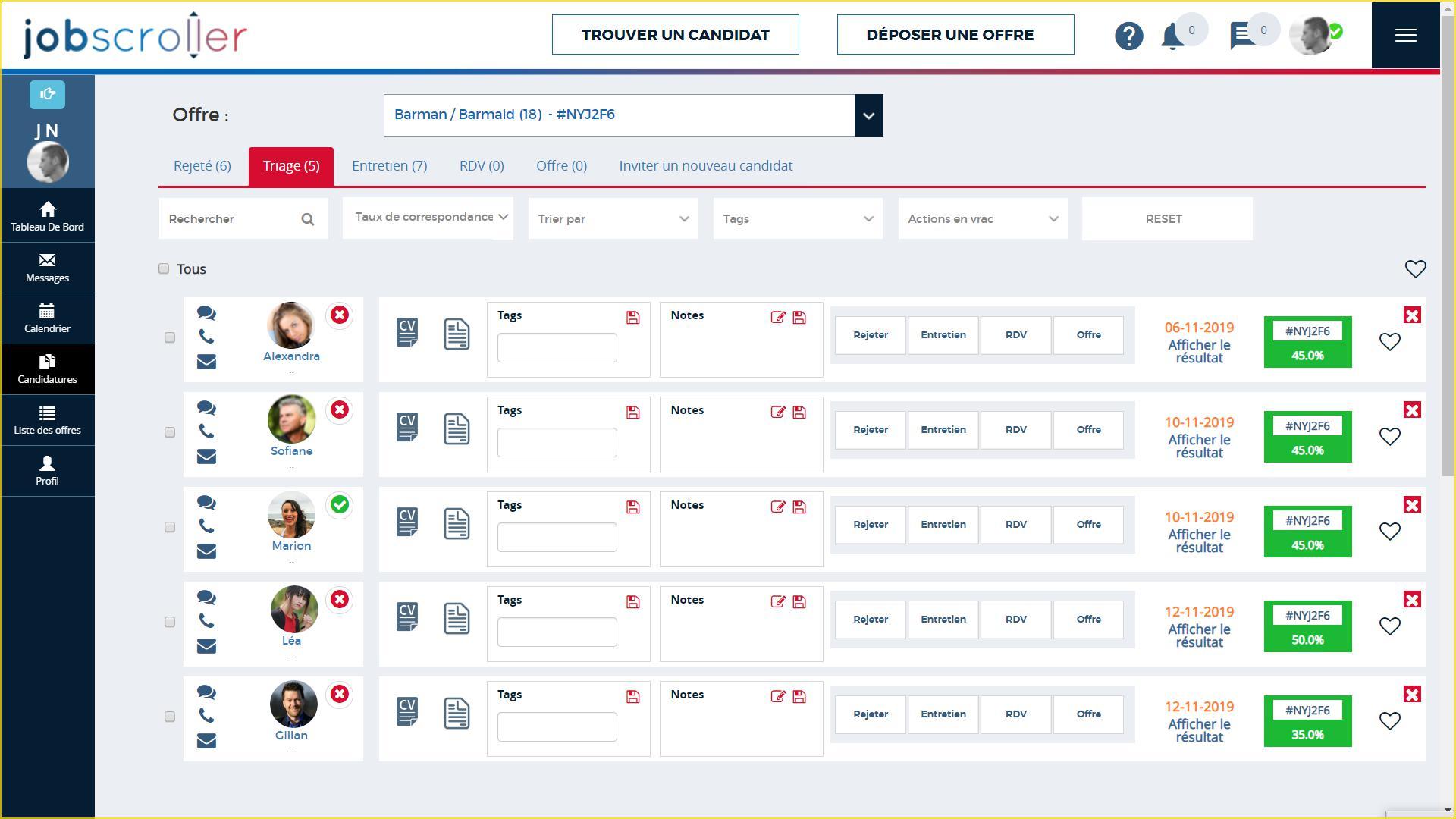Workflow du recruteur Workflow du recruteur
