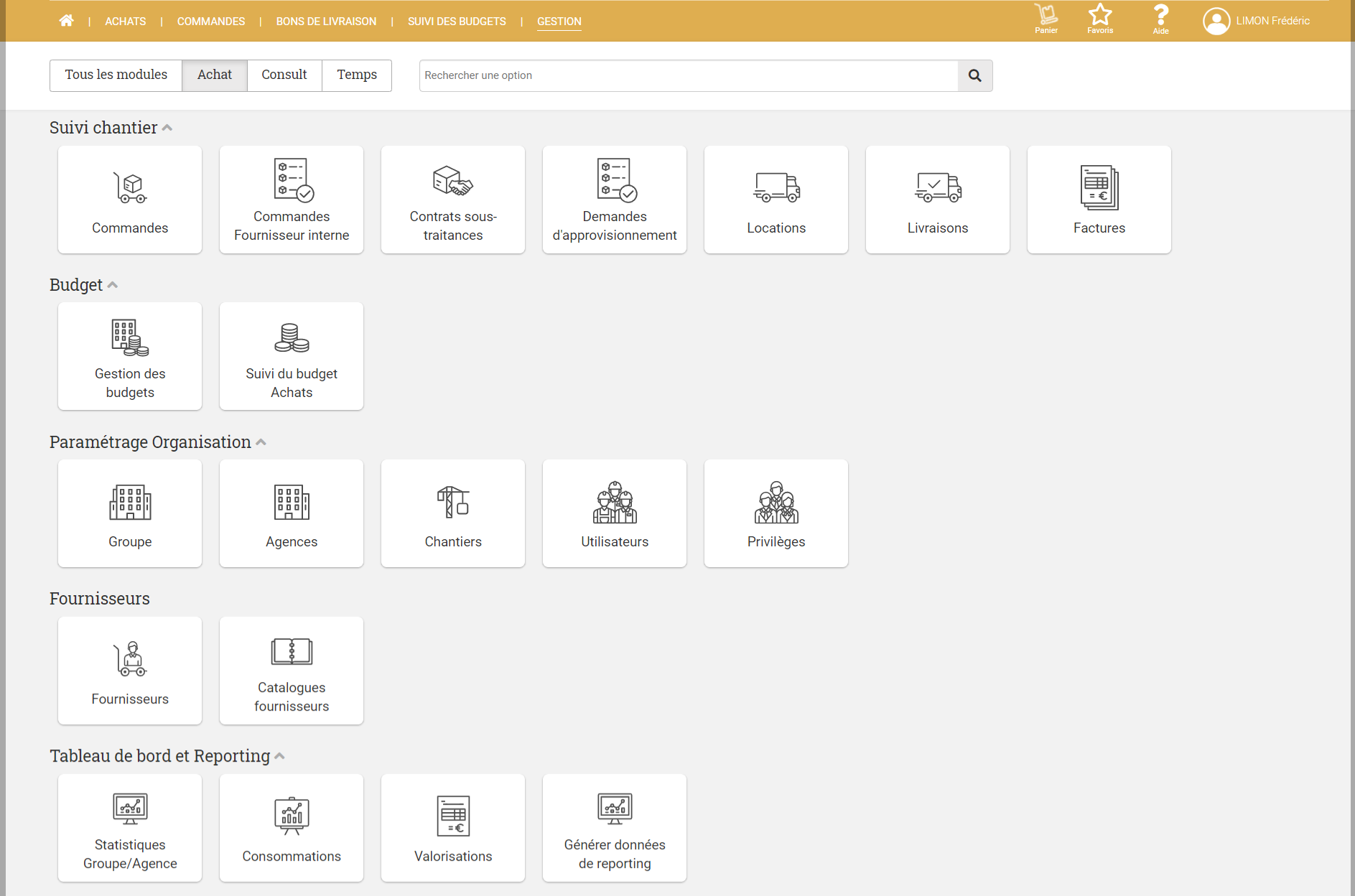 Ecran de gestion