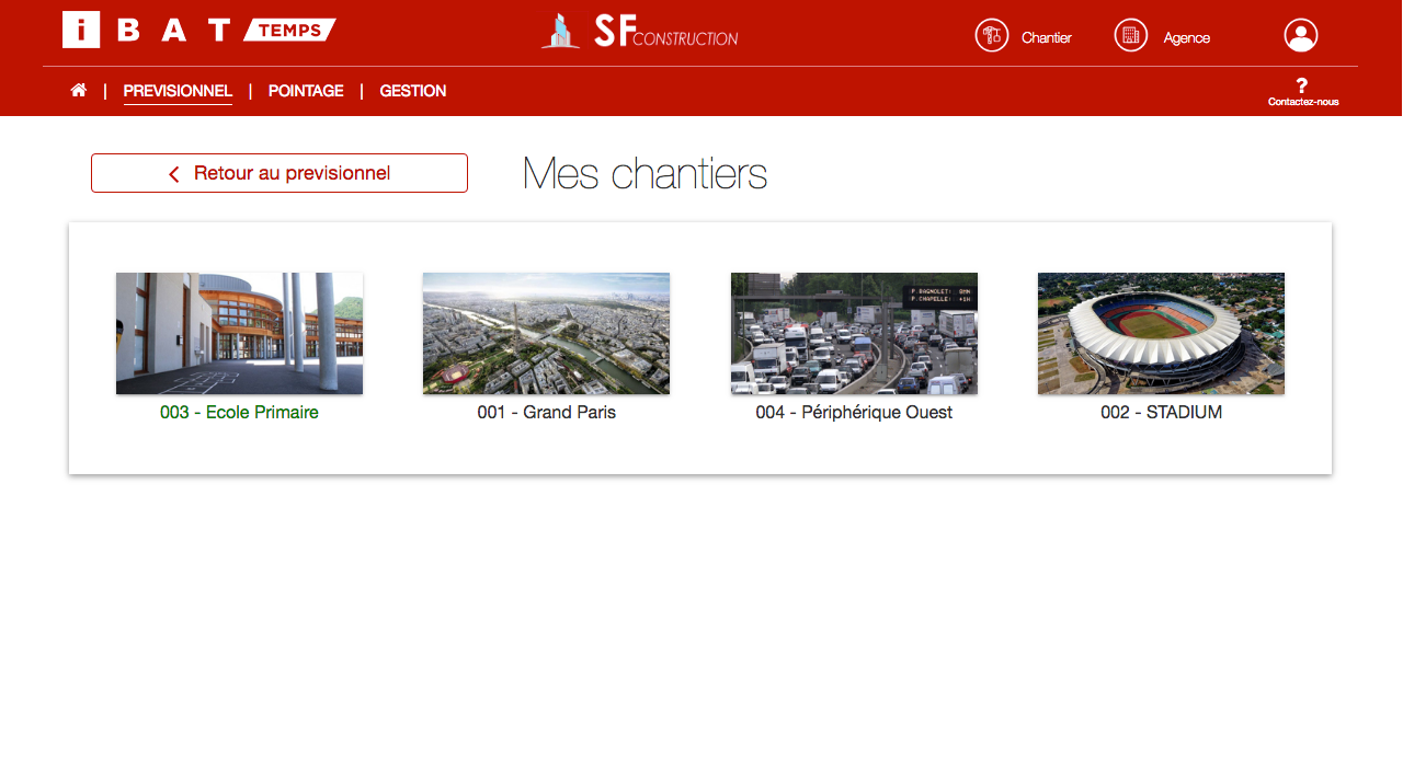 Sélection du chantier Sélection du chantier