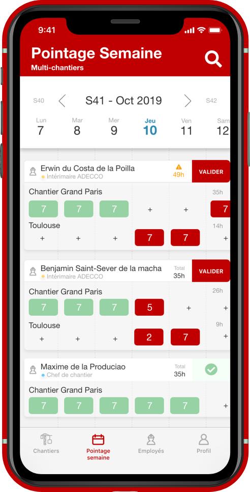 Vue pointage semaine mobile Vue pointage semaine mobile