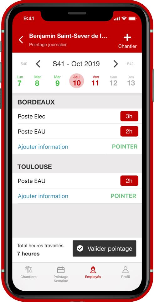 Vue pointage jour mobile Vue pointage jour mobile