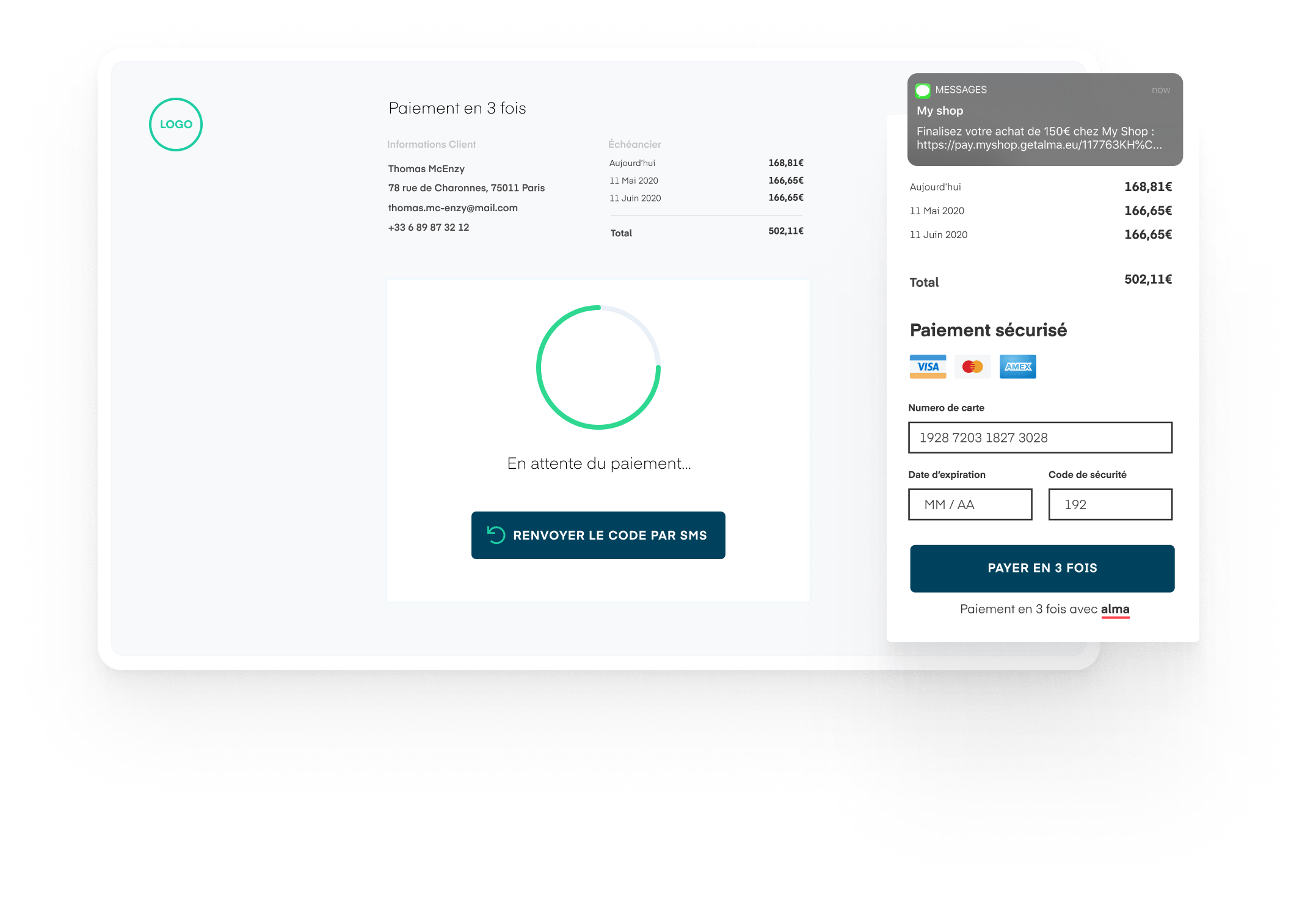 Paiement en 3x semblable à un paiement CB classique