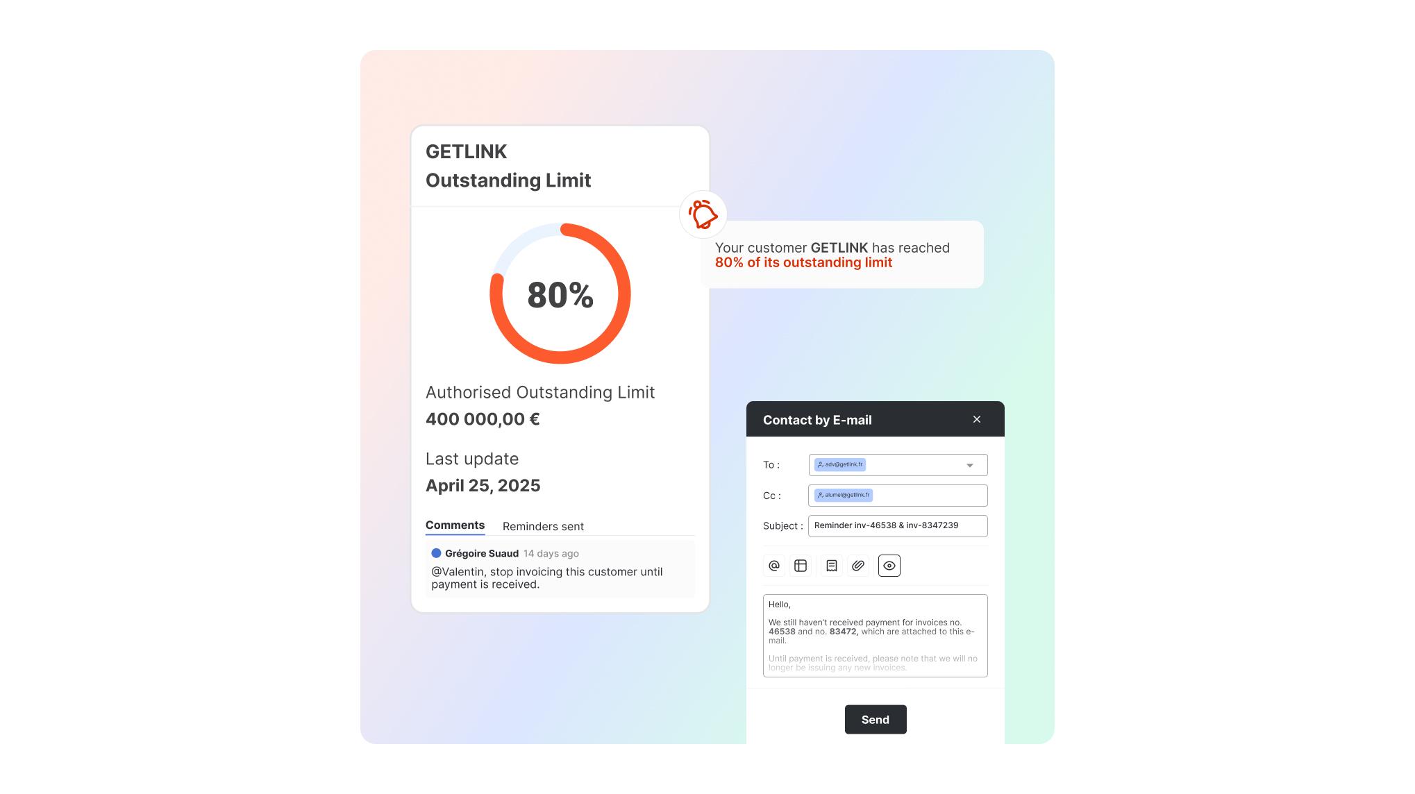 LeanPay - Real-time monitoring of customer outstandings with notifications when a threshold is reached