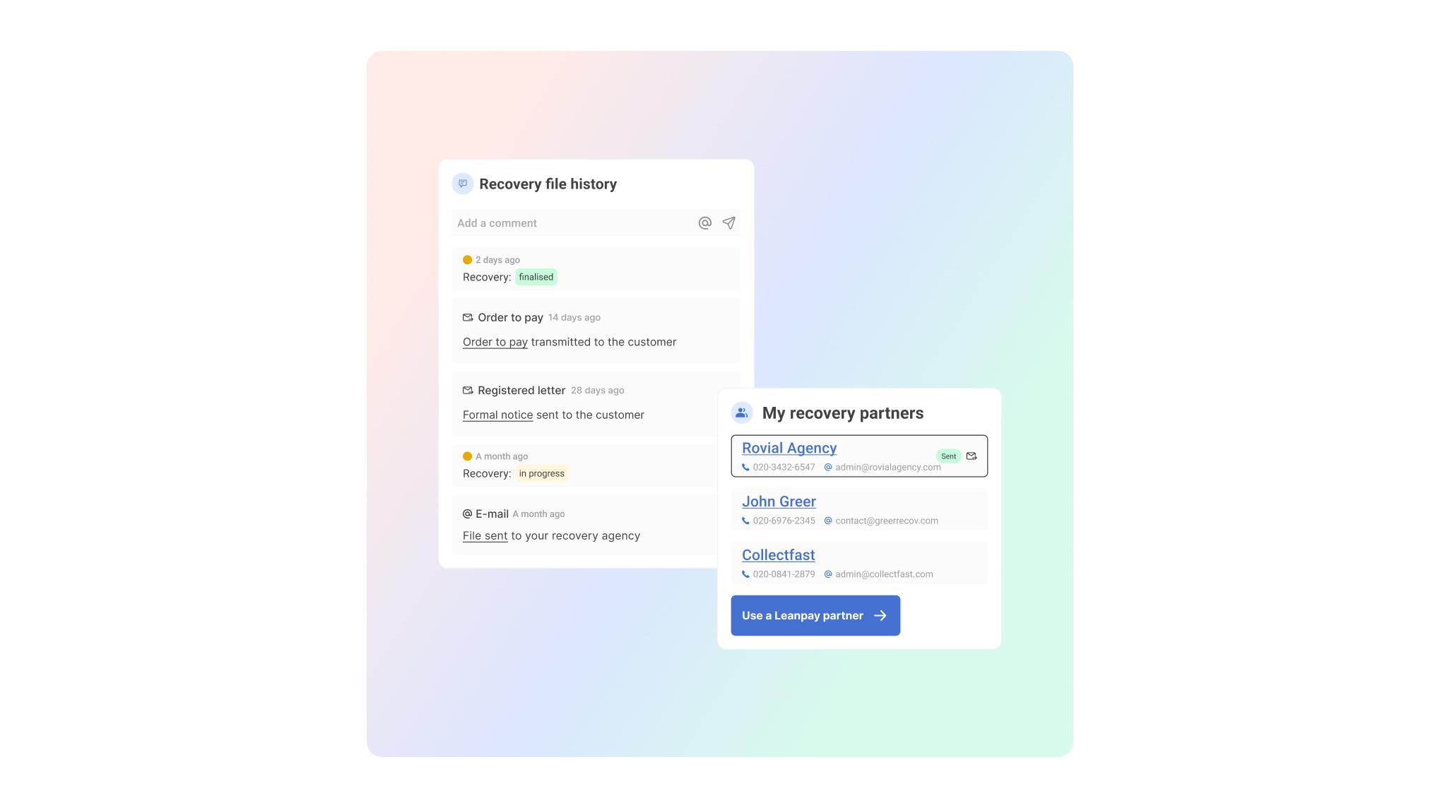 LeanPay - Litigation: creation of recovery file for submission to your external debt collection partner