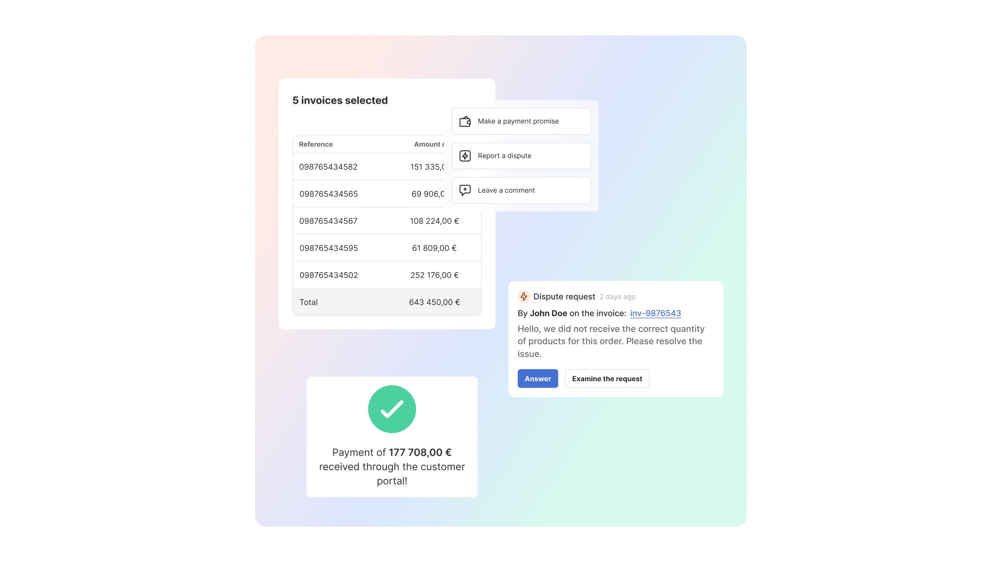 LeanPay - Option for customers to declare a dispute, submit a payment promise, request a payment schedule, etc.