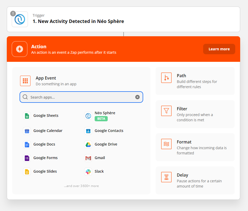 Création d'un "zap" dans Zapier / Néo Sphère Création d'un "zap" dans Zapier / Néo Sphère