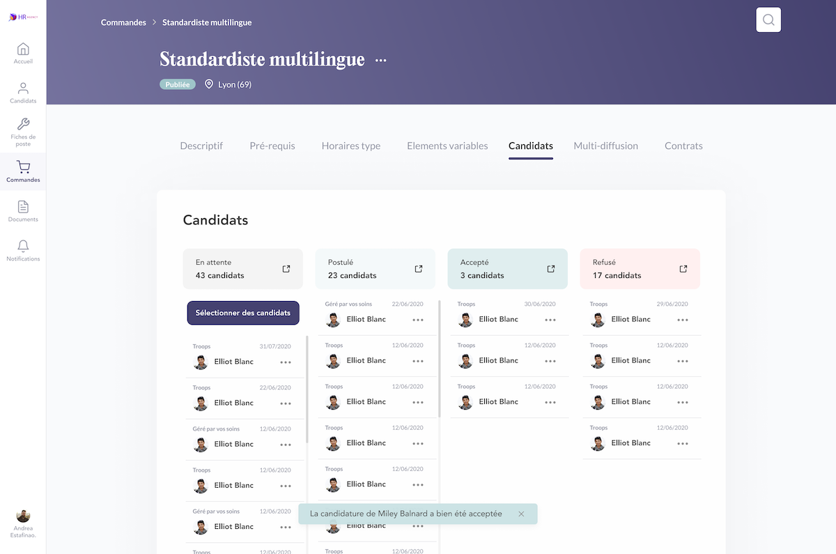 Gestion des candidatures Gestion des candidatures
