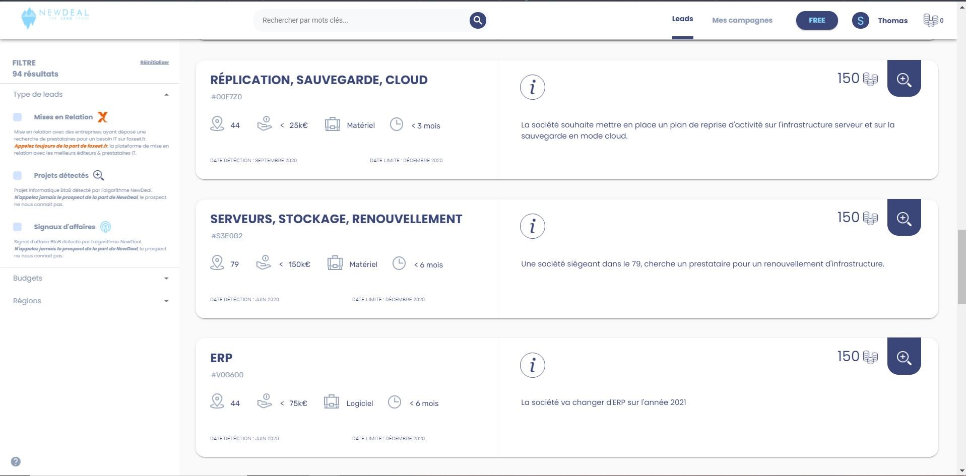 app.newdealtheleadstore.com - Desktop - plateforme d'aide à la prospection - spécialiste de la détection de projet informatique B2B app.newdealtheleadstore.com - Desktop - plateforme d'aide à la prospection - spécialiste de la détection de projet informatique B2B