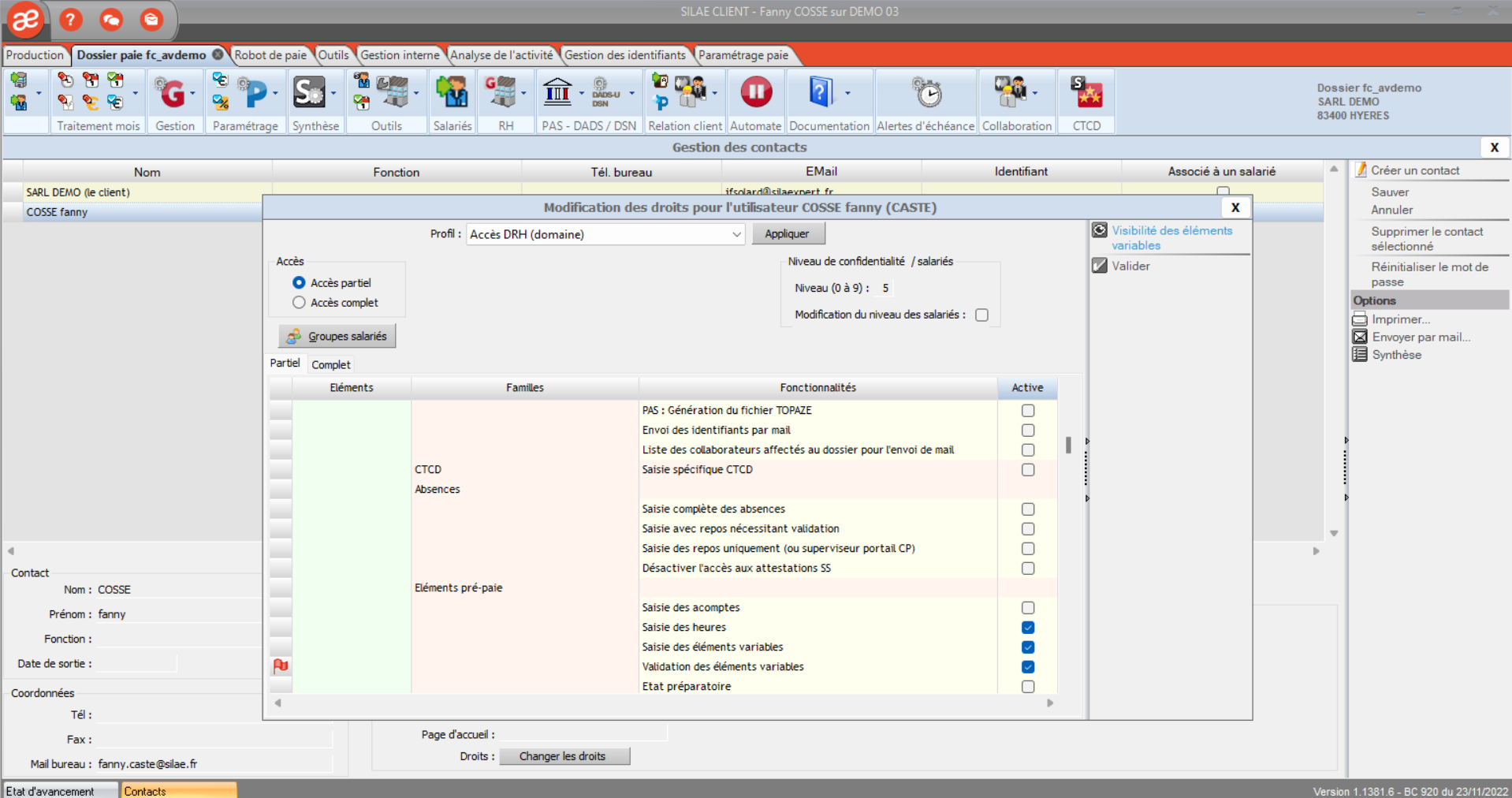 Silae Paie - Gestion des contacts