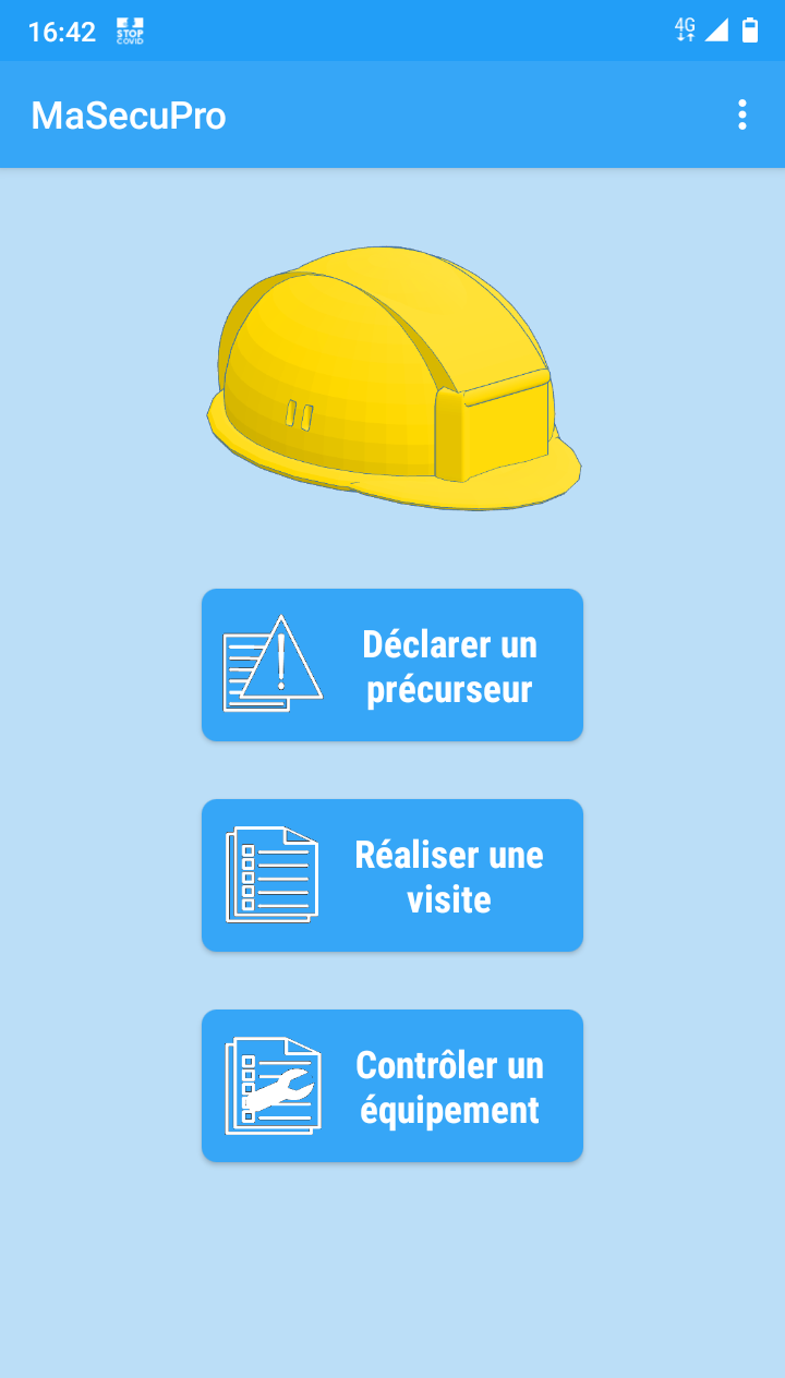 MaSecuPro - L'écran d'accueil de l'application Android MaSecuPro MaSecuPro - L'écran d'accueil de l'application Android MaSecuPro