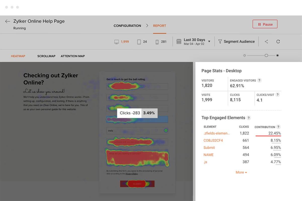 Zoho PageSense-heatmap