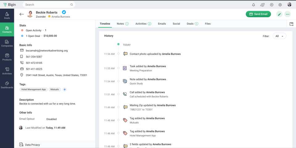 Bigin by Zoho CRM screenshot