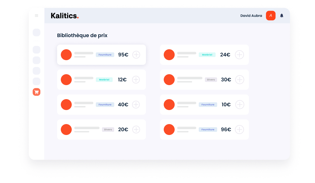 Kalitics - Logiciel chiffrage bibliothèque de prix