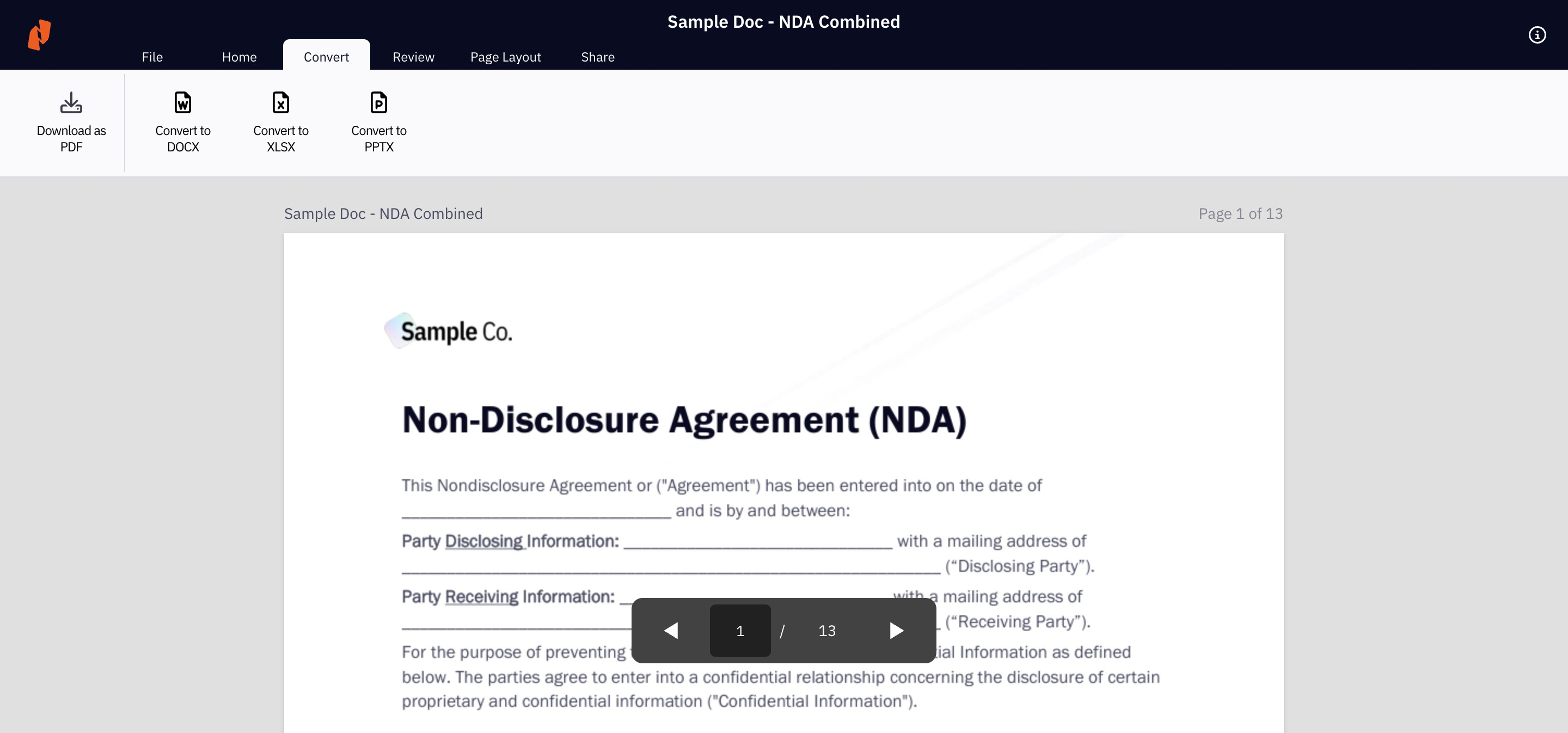 Nitro Sign - Convert a document