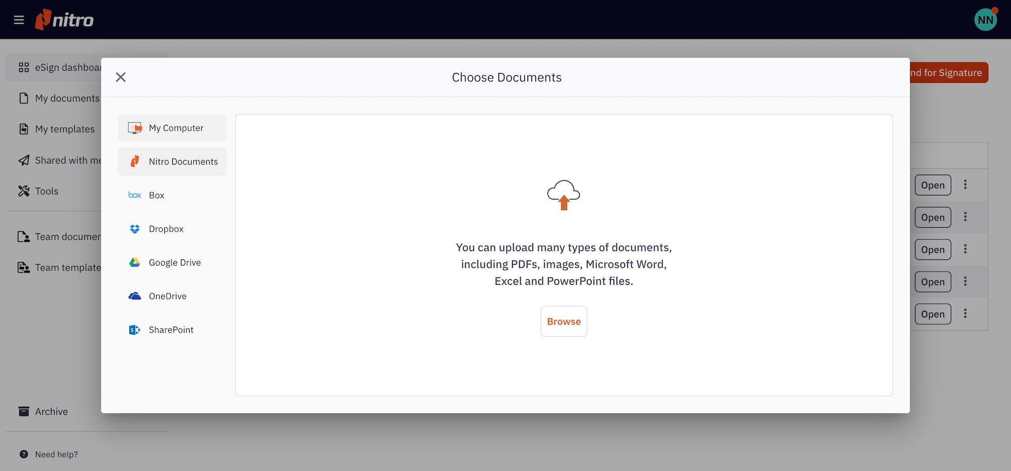 Nitro Sign - Upload a document for signaturePlace signature fields