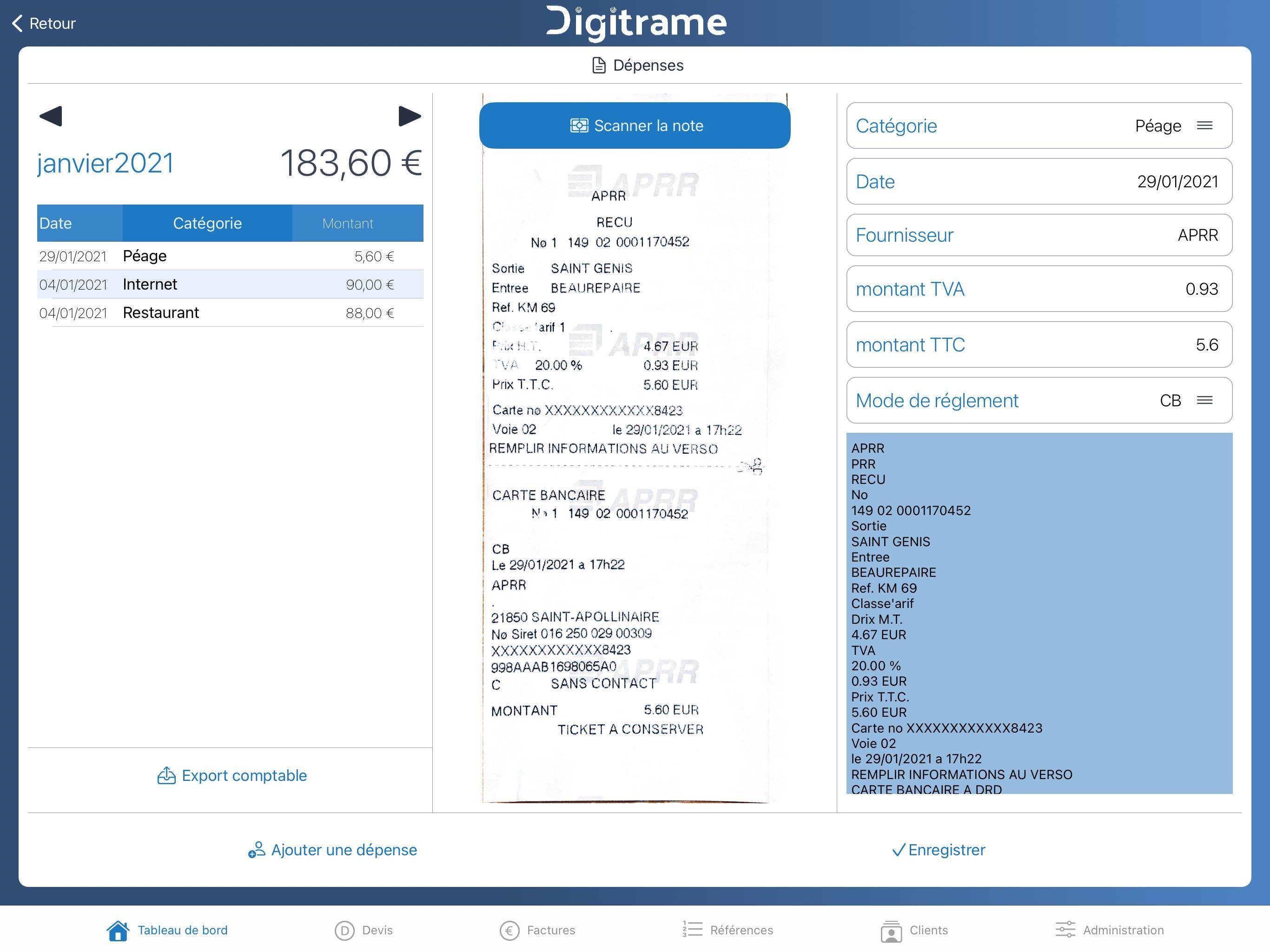 Scan et reconnaissance automatique des notes de frais