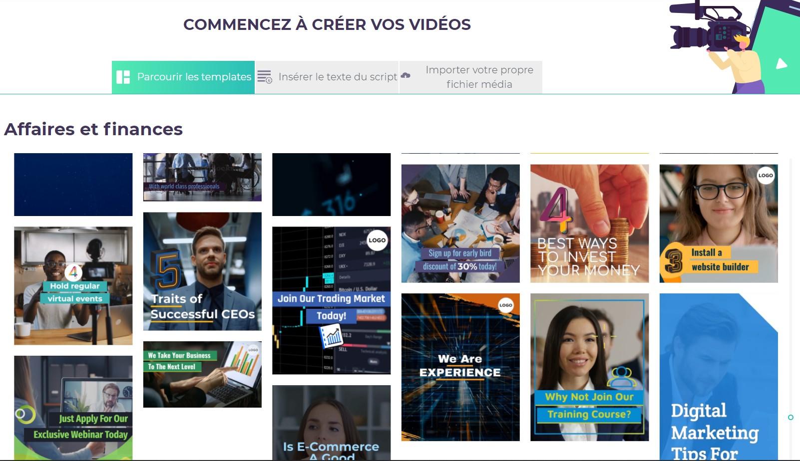 Plusieurs modèles de vidéos déjà disponibles à modifier