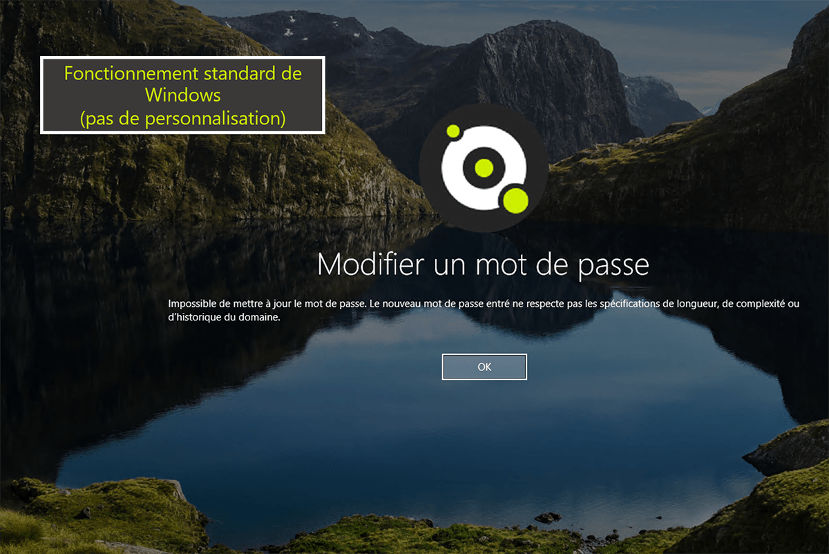Specops Password Policy - Ecran de changement de mot de passe par défaut