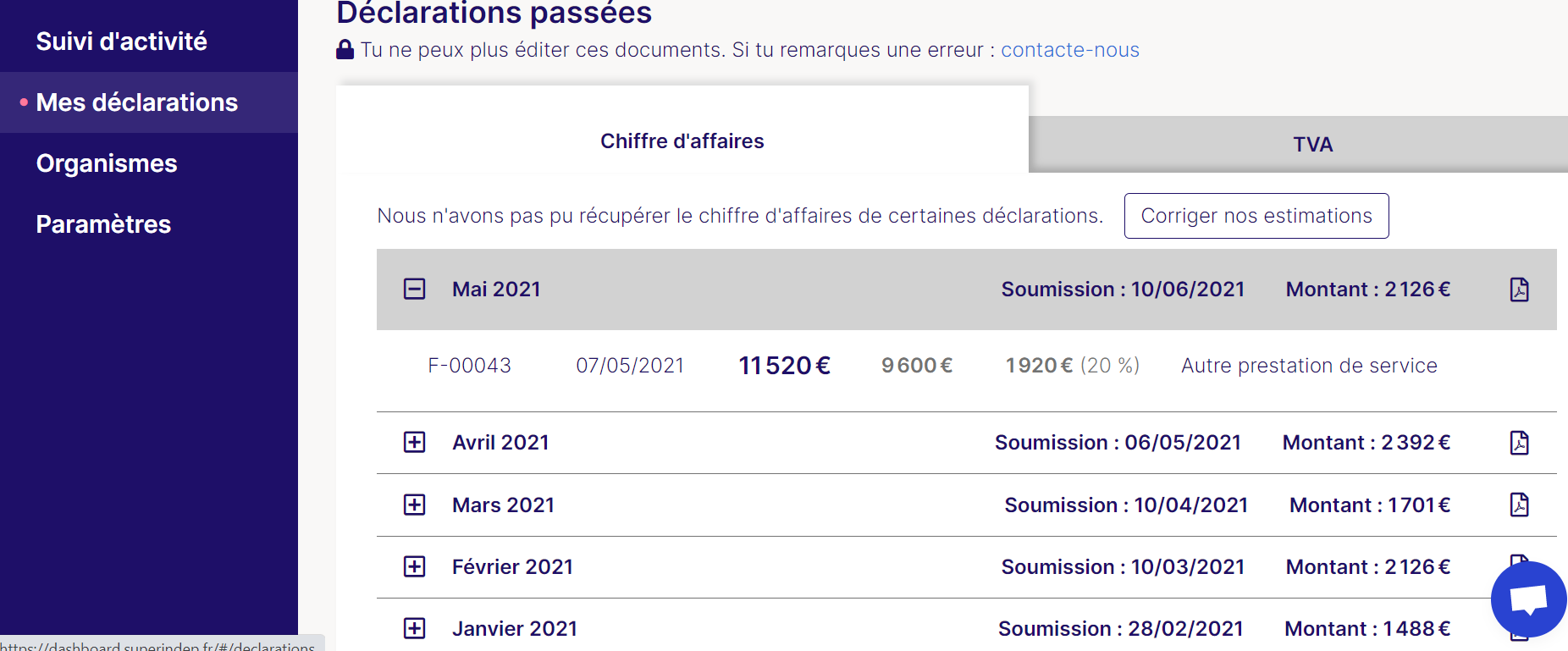Visualisation des déclarations passées Visualisation des déclarations passées